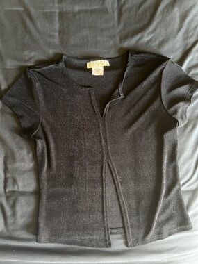 Vintage Charlotte Russe Black Short-Sleeve Open-Front Sheer/Mesh Top